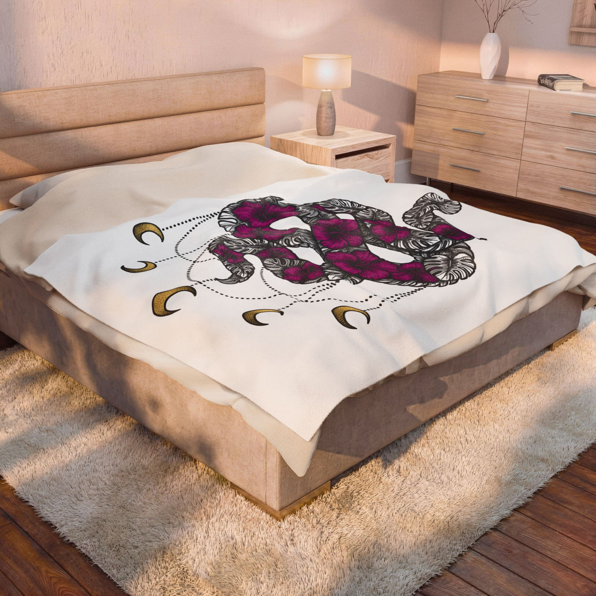 Serpent Flower Blanket Boho Chic Spiritual Gift Women Hippie Blanket Snake Flower Blanket Bohemian Enthusiast Psychedelic Blanket Mystical Graphic