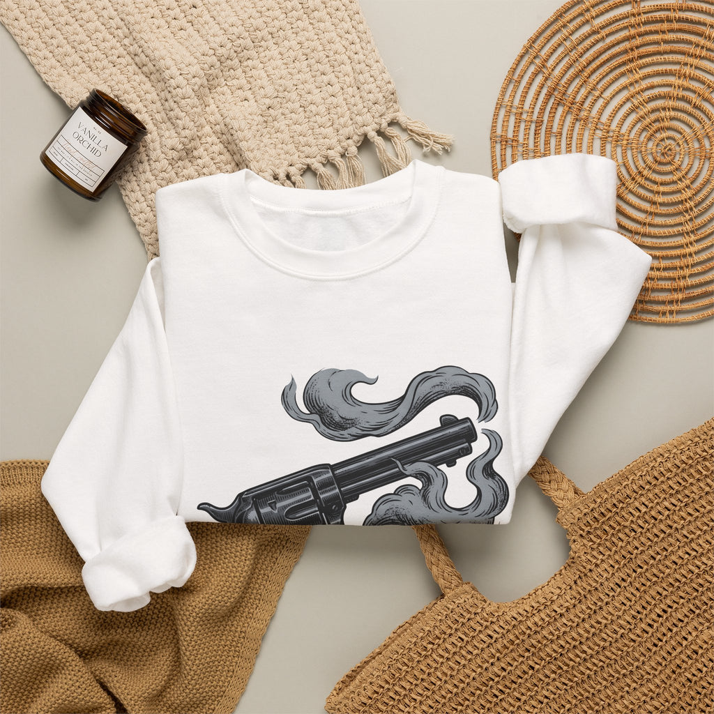 Revolver Gun Sweatshirt Cowgirl Western Gift Women Vintage Sweatshirt Handgun Sweatshirt Rodeo Fan Retro Sweatshirt Cowboy Graphic Hand Drawn Smoke Sweatshirt