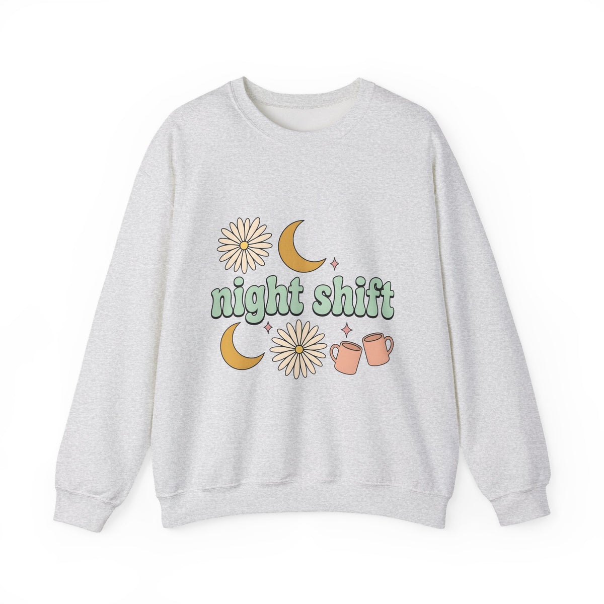 Moon Blossom Graphic Sweatshirt Nurses Drink Gift Women Cartoon Sweatshirt Flower Sweatshirt