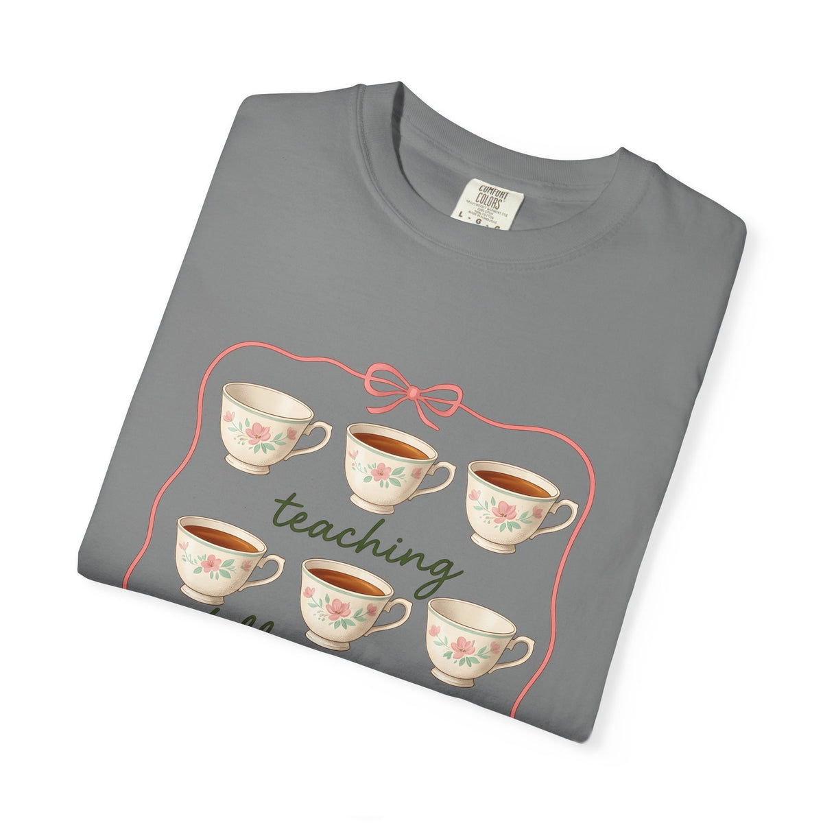Floral Teacup T-Shirt Teachers Coffee Gift Women Vintage T-Shirt Teacup T-Shirt Educator Enthusiast Retro T-Shirt Caffeine Graphic Hand Drawn Bow