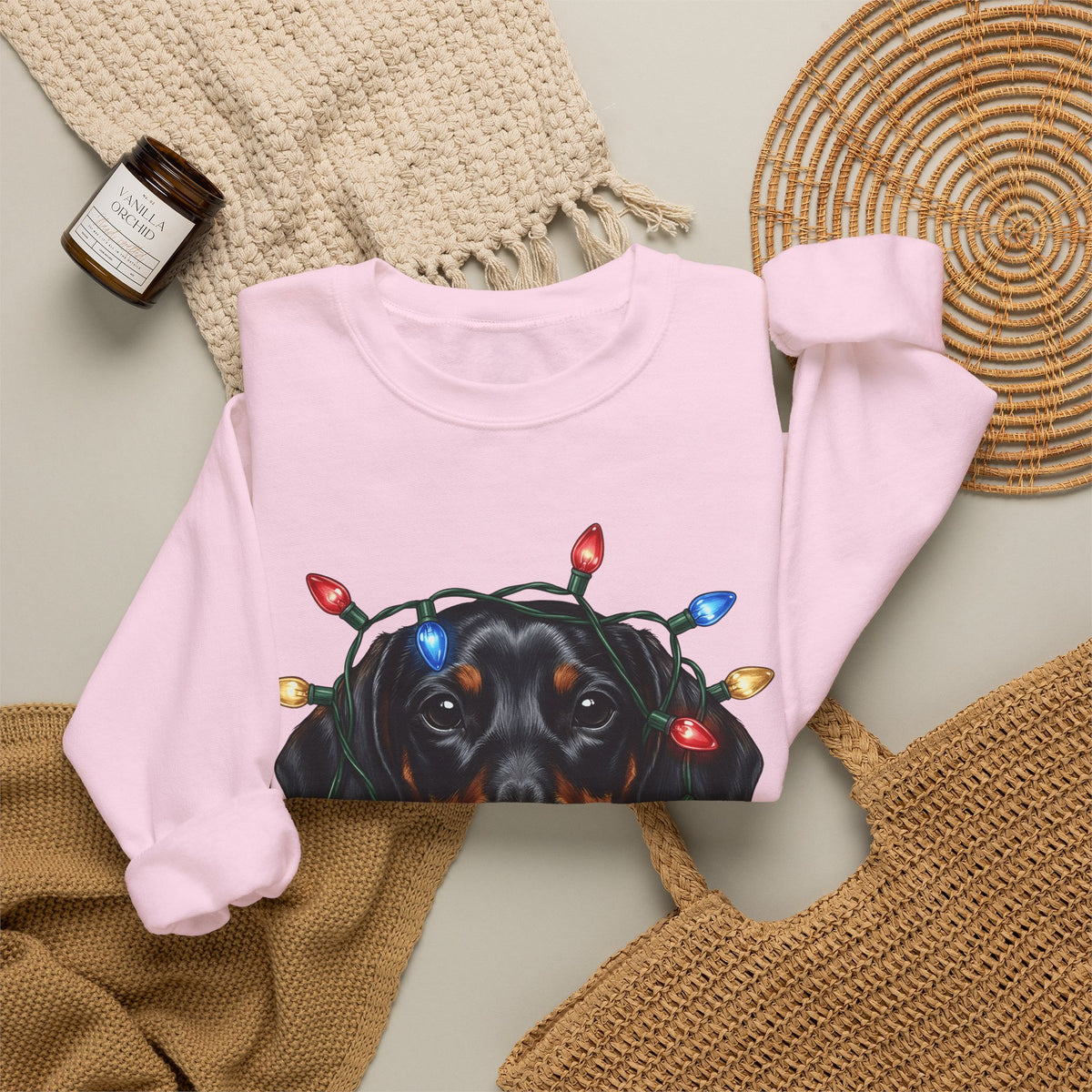 Dachshund Dog Sweatshirt Dog Holiday Gift Women Realistic Sweatshirt Wiener Dog Sweatshirt Dog Fan Photorealistic Sweatshirt Christmas Graphic Hand Drawn