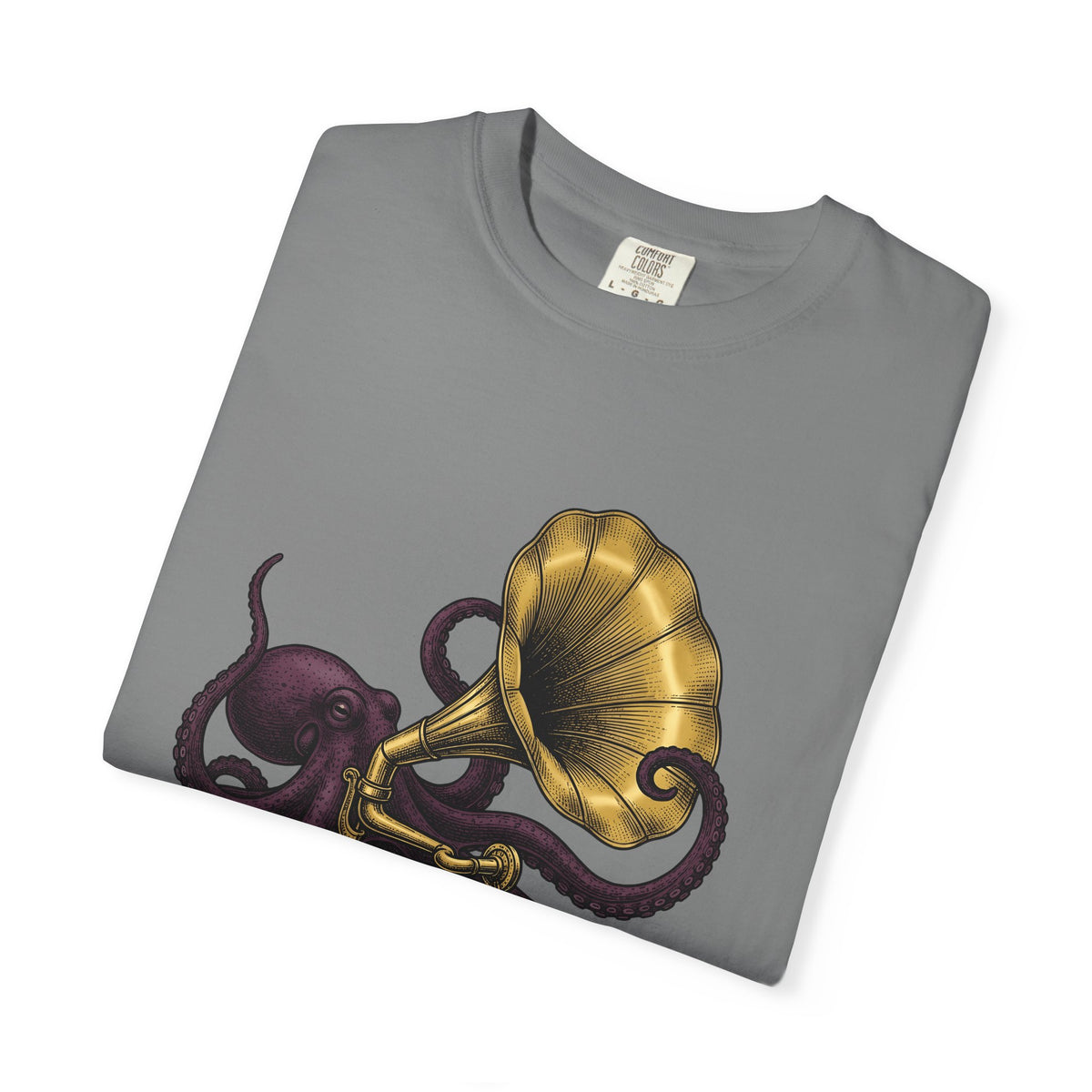 Octopus Phonograph T-Shirt Animal Sound Gift Women Classic T-Shirt Gramophone T-Shirt Pet Fan Retro T-Shirt Audio Graphic Doodle Music Player