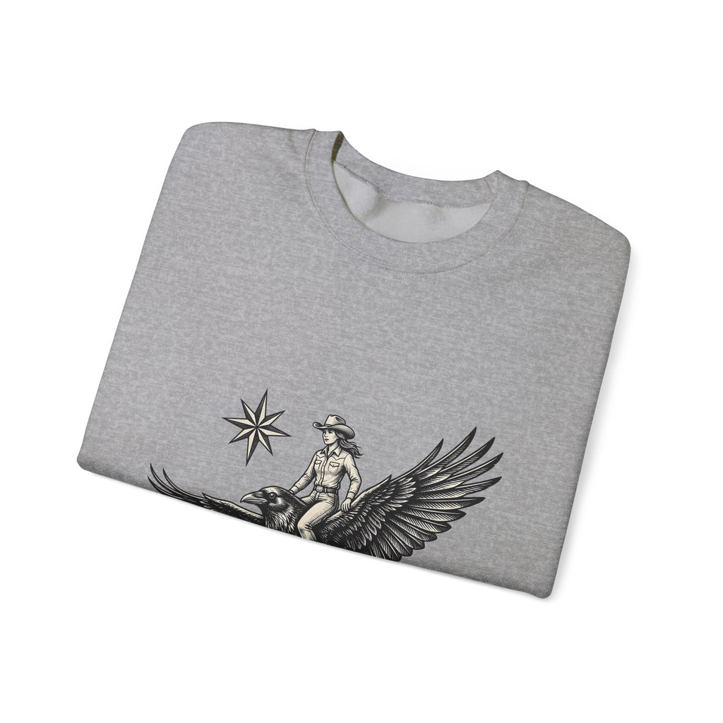 Cowgirl On Raven Cowgirl Travel Gift Country Horsewoman Cowboy Fan Rustic Adventure Retro Sweatshirt