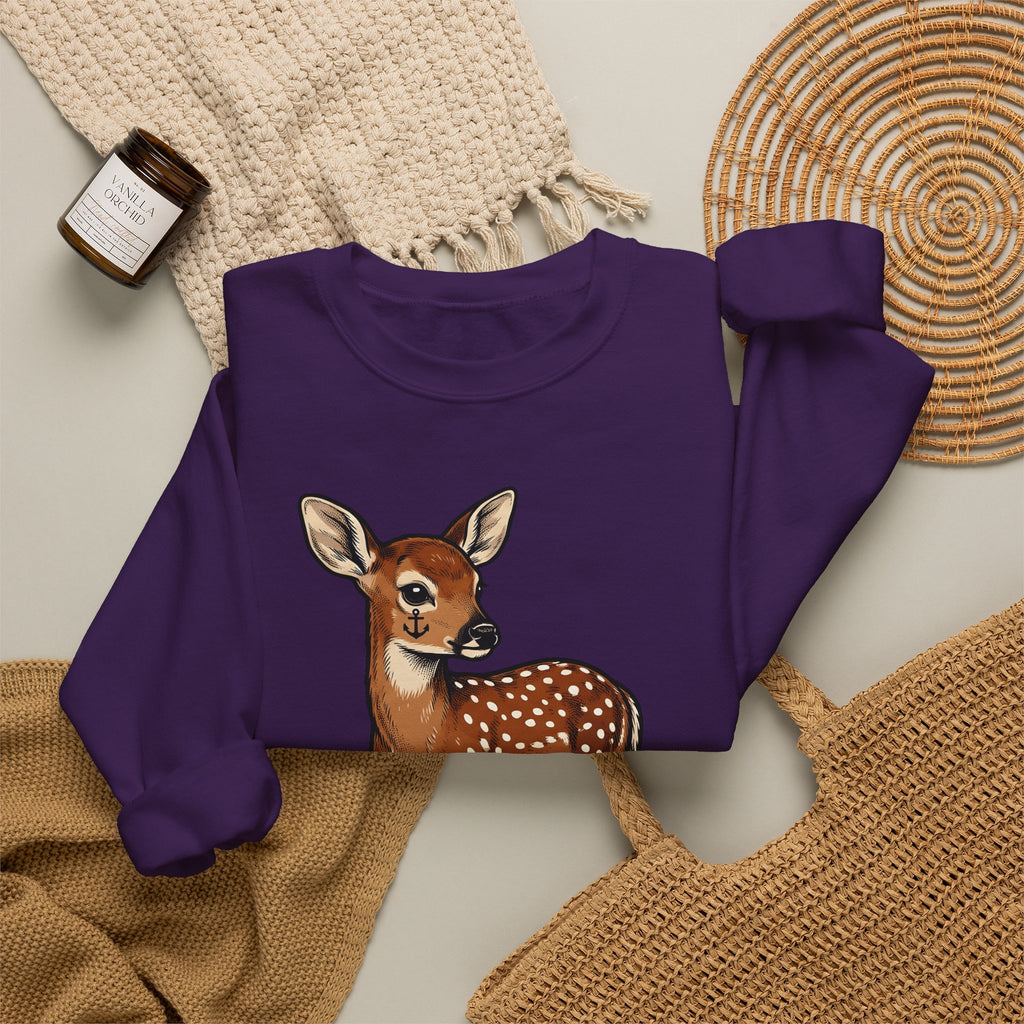 Stag Ink Sweatshirt Funny Wildlife Gift Women Classic Sweatshirt Tattoo Sweatshirt Humor Fan Vintage Sweatshirt Animal Graphic Old School Ship Anchor Sweatshirt