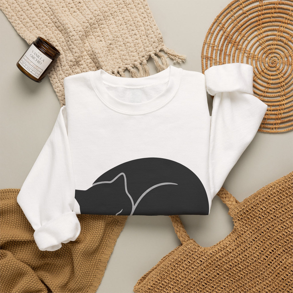 Dozing Feline Sweatshirt Cat Creature Gift Women Geometric Sweatshirt Cat Sweatshirt Kitty Fan Abstract Sweatshirt Beast Graphic Minimalist Claw Sweatshirt