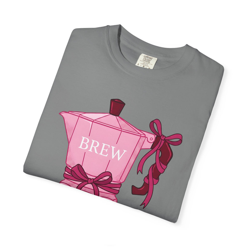 Moka Pot T-Shirt Coffee Foodie Gift Women Cute T-Shirt Stovetop Coffee T-Shirt Coffee Fan Cute T-Shirt Food Graphic Hand Drawn Bow T-Shirt