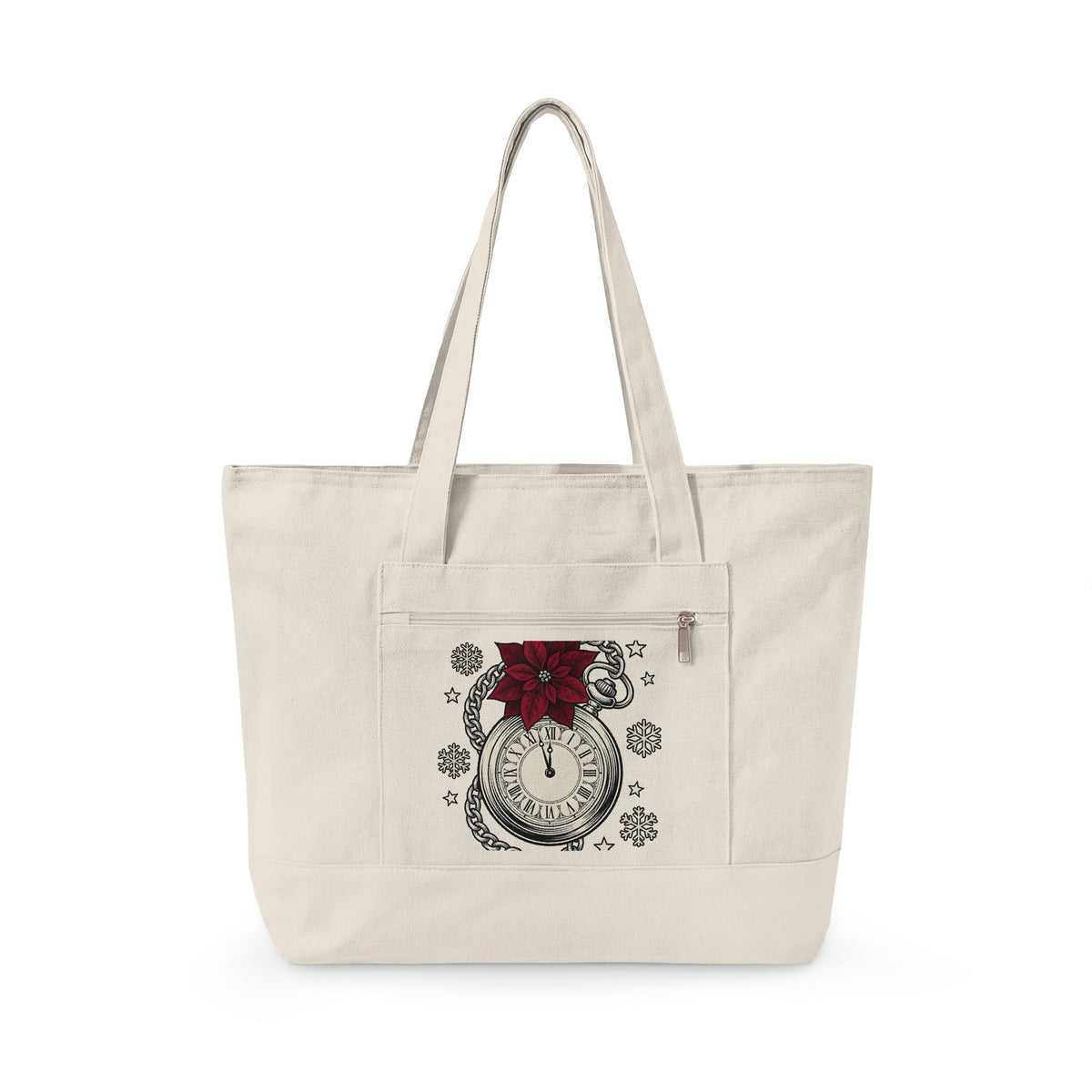 Watch Flower Tote Bag Christmas Celebration Gift Women Antique Tote Bag Clock Flower Tote Bag Xmas Fan Vintage Tote Bag Party Graphic Outline Ice