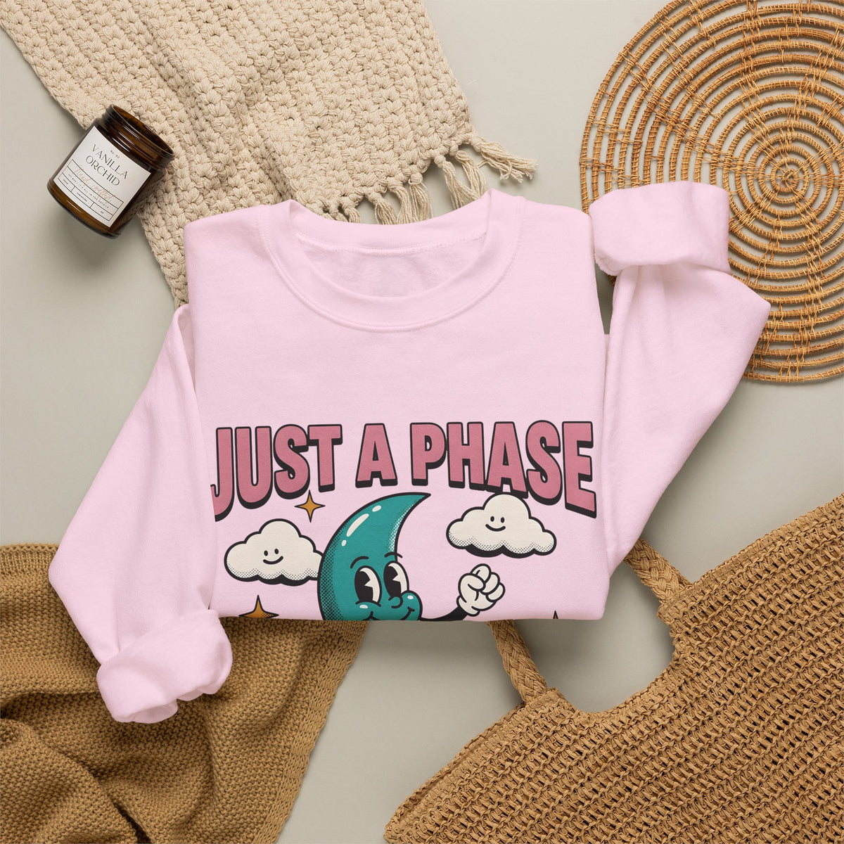 Moon Character Funny Stars Gift Hand Drawn Lunar Humor Fan Illustrated Celestial Sketch Cheerful Sweatshirt