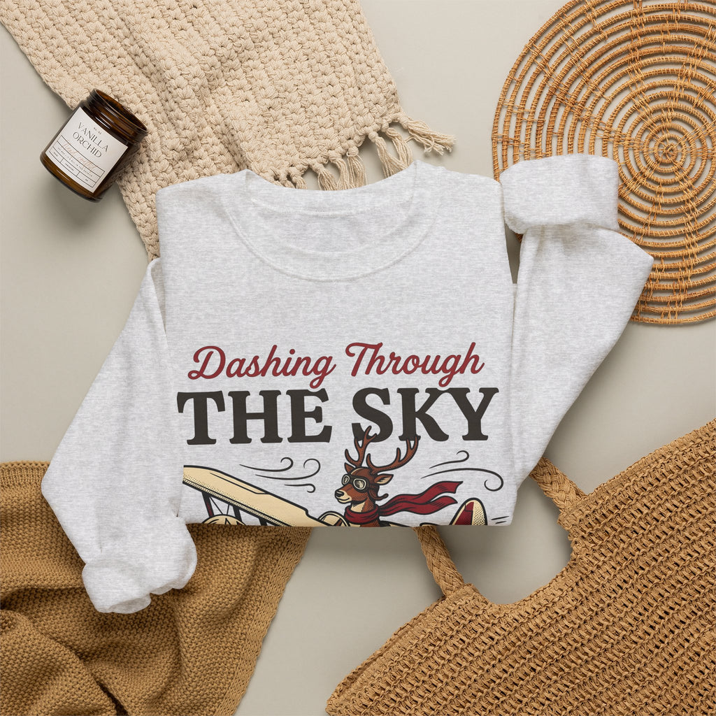Deer Airplane Sweatshirt Christmas Celebration Gift Women Rustic Sweatshirt Fawn Sweatshirt Noel Fan Vintage Sweatshirt Party Graphic Classic Neckwear Sweatshirt