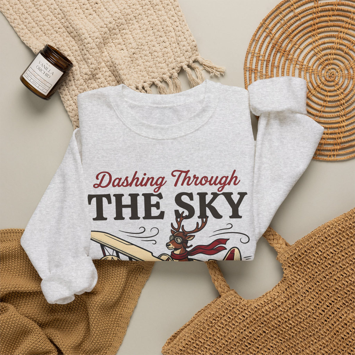 Deer Airplane Sweatshirt Christmas Celebration Gift Women Rustic Sweatshirt Fawn Sweatshirt Noel Fan Vintage Sweatshirt Party Graphic Classic Neckwear Sweatshirt
