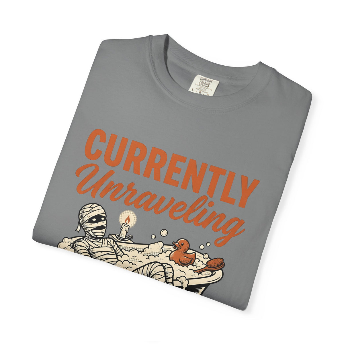 Mummy Bathtub T-Shirt Halloween Humor Gift Women Comic T-Shirt Wrapped Mummy T-Shirt Spooky Fan Cartoon T-Shirt Funny Graphic Vintage Rubber Duck