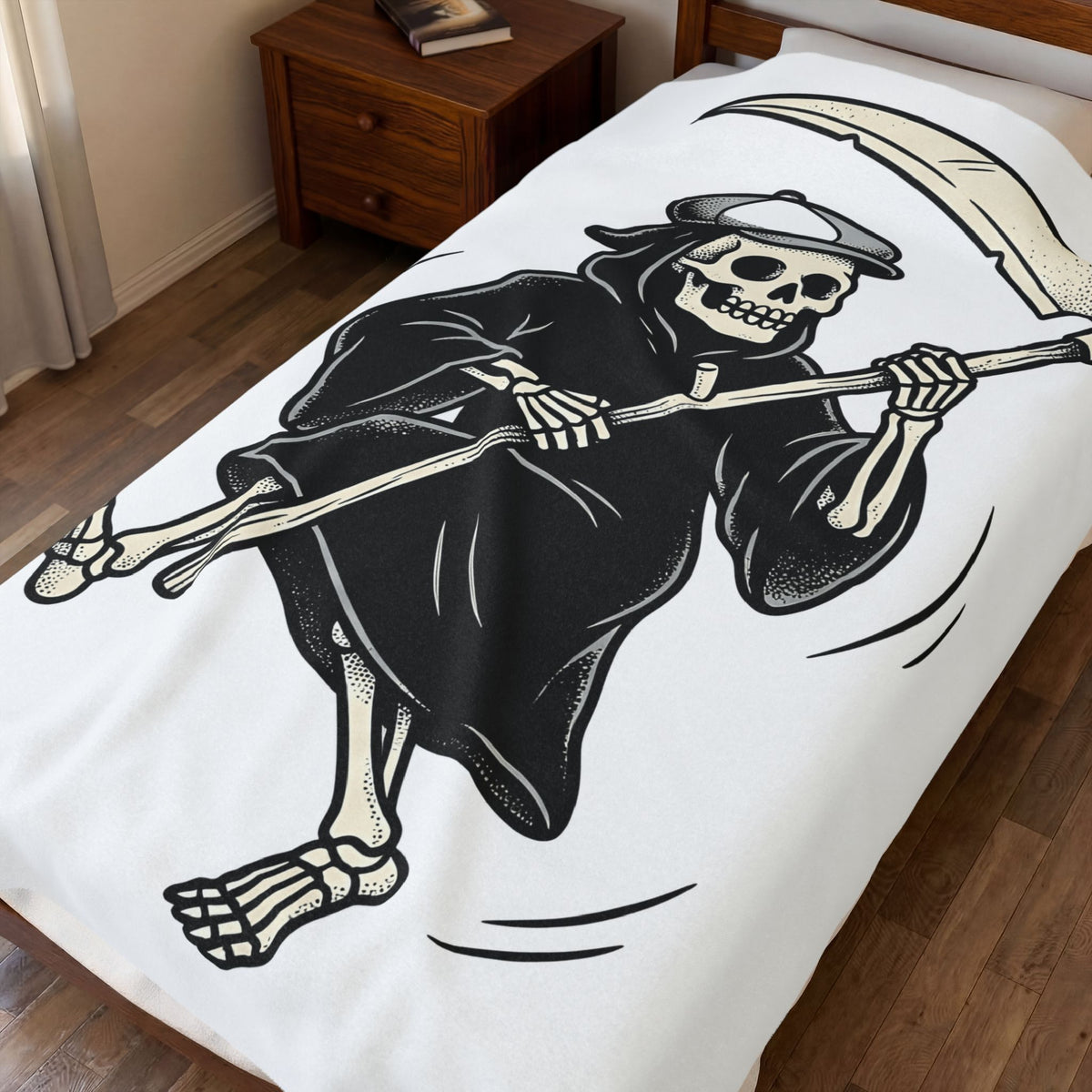 Reaper Skull Blanket Halloween Cranium Gift Women Animated Blanket Grim Reaper Blanket Horror Fan Death Skull Graphic Blanket Old School Sickle