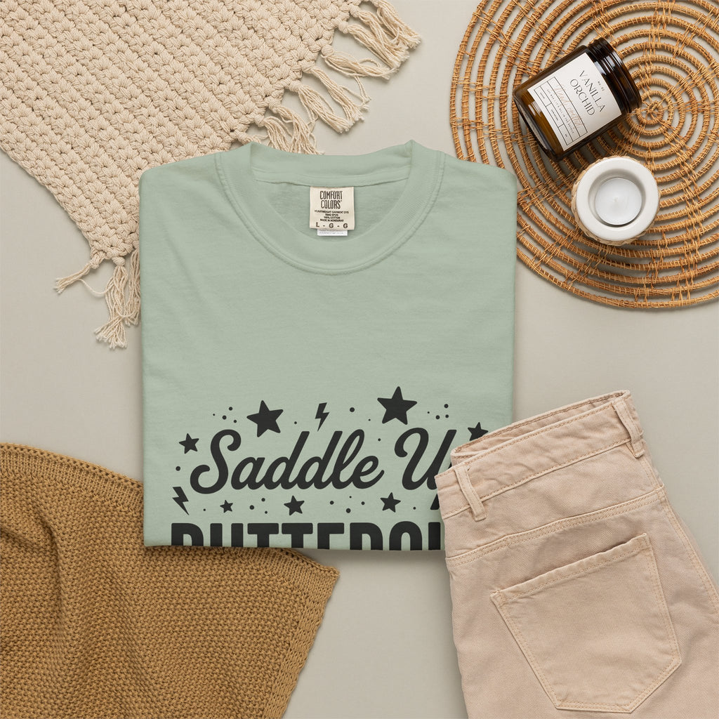 Cowboy Motto T-Shirt Cowgirl Barnyard Gift Women Thick T-Shirt Proverb T-Shirt Cowgirl Fan Rustic T-Shirt Farm Graphic Nostalgic Star Symbols