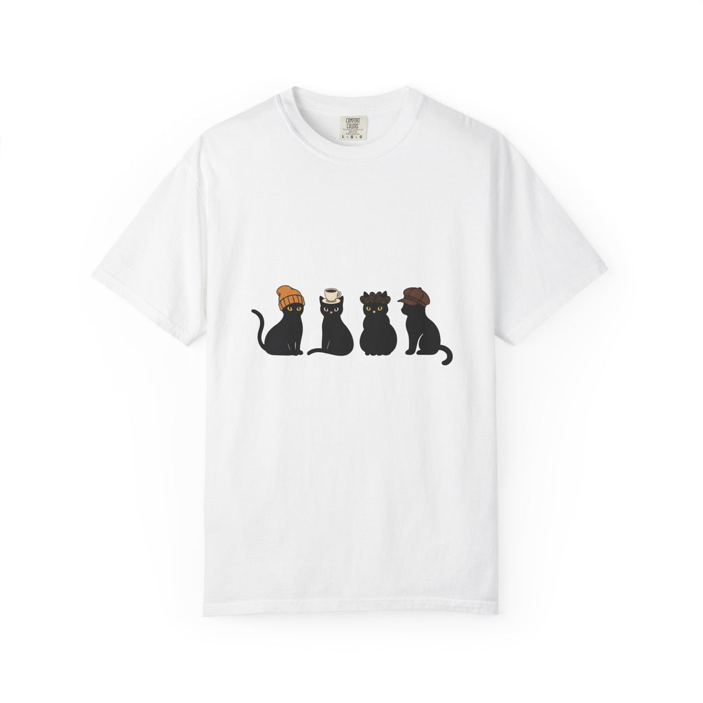 Black Cat T-Shirt Cat Cafe Gift Women Kawaii T-Shirt Kitty T-Shirt Cat Fan Feline T-Shirt Coffee Graphic Minimal Simple Hat T-Shirt