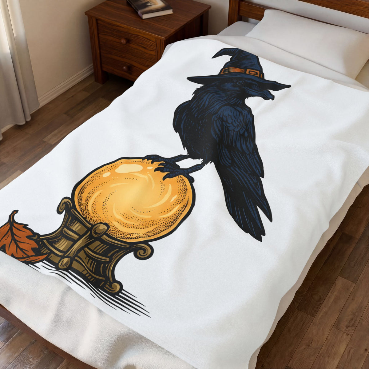 Raven Wizard Hat Blanket Halloween Horror Gift Women Antique Blanket Witch Hat Blanket Spooky Fan Occult Blanket Horror Graphic Ink Fortune Ball