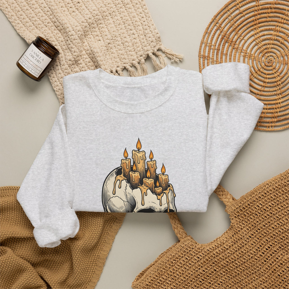 Skull Candles Sweatshirt Gothic Halloween Gift Women Gothic Sweatshirt Candle Sweatshirt Dark Fan Cthulhu Graphic Spooky Sweatshirt Vintage Wax Sweatshirt