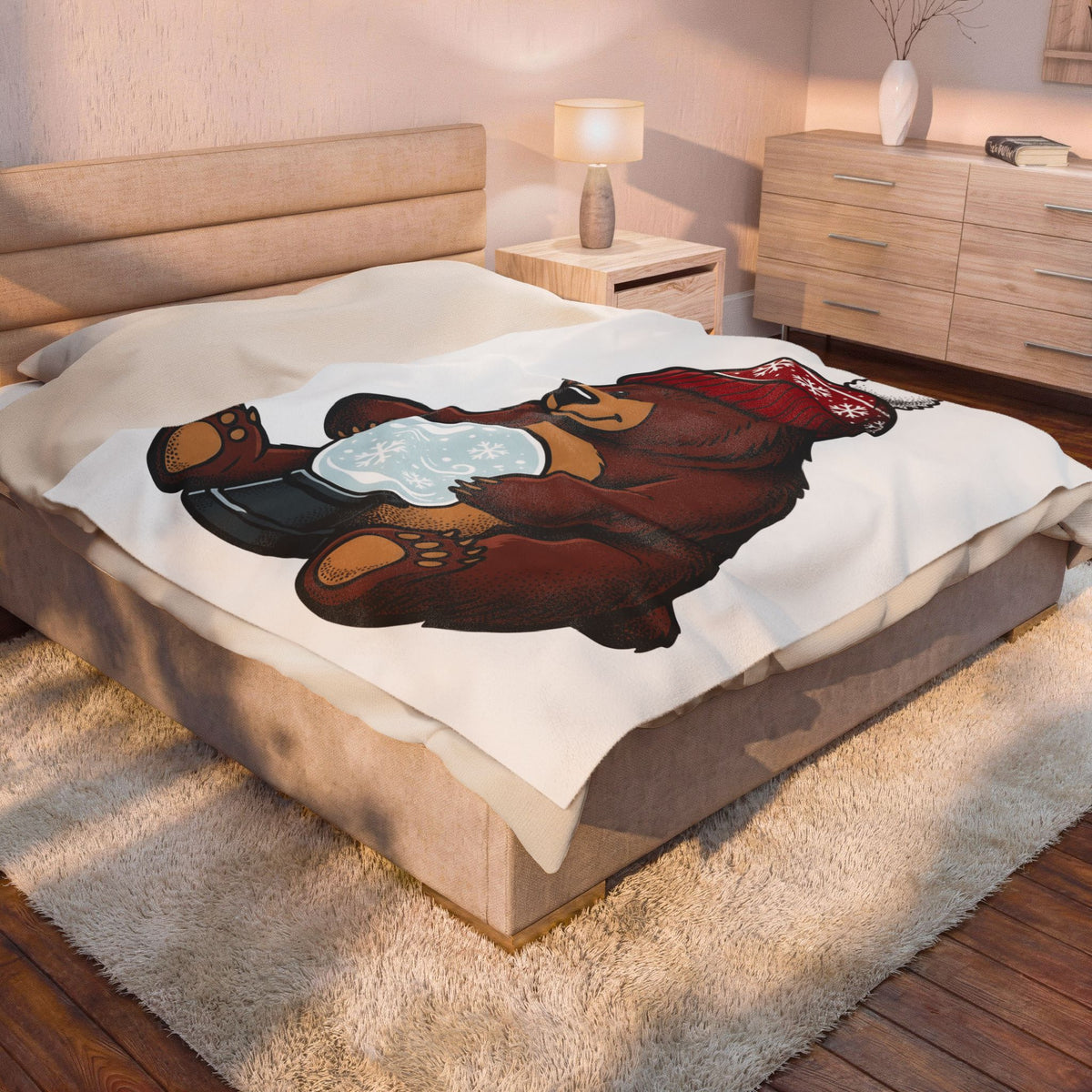 Bear Snow Globe Blanket Animals Holiday Gift Women Cute Blanket Snow Globe Blanket Wildlife Fan Cartoon Blanket Christmas Graphic Hand Drawn Winter
