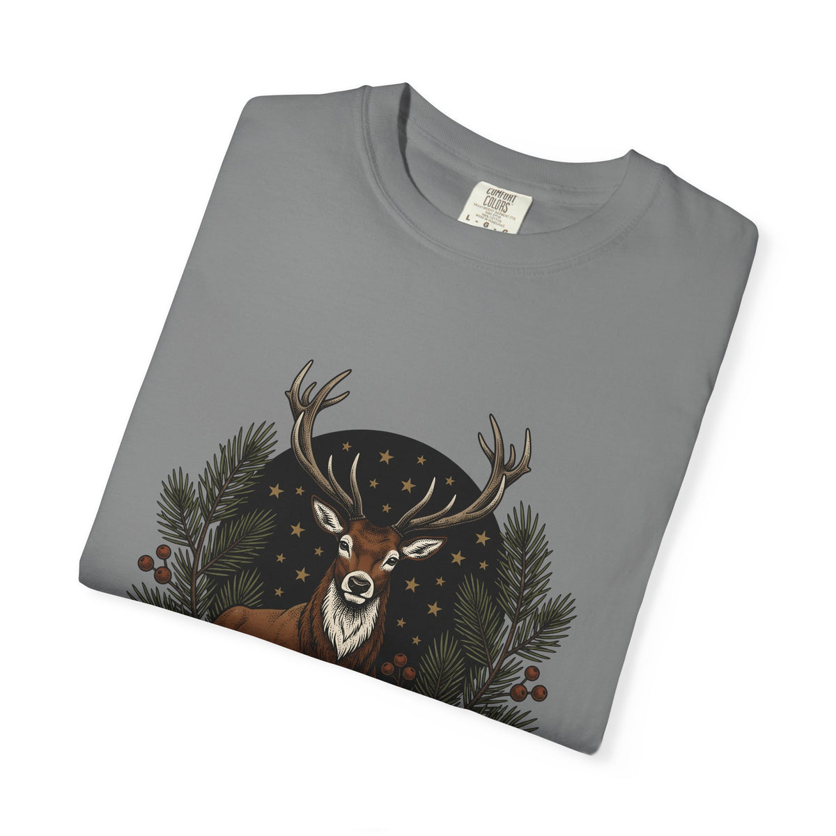 Elk Design T-Shirt Woodland Festive Gift Women Old School T-Shirt Moose T-Shirt Forest Fan Vintage T-Shirt Holiday Graphic Outline Pine Cone T-Shirt
