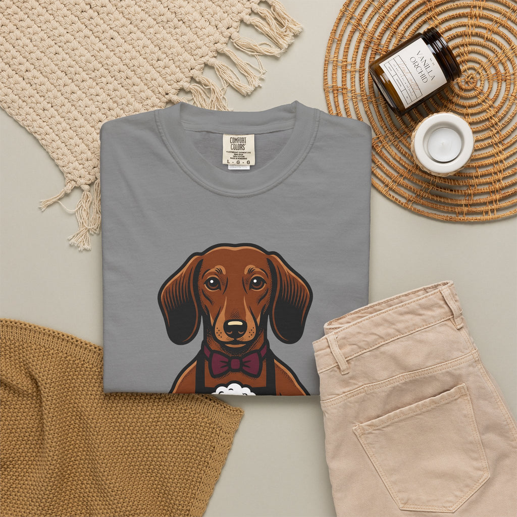 Dachshund Beer T-Shirt Dog Humor Gift Women Cartoon T-Shirt Wiener Dog T-Shirt Dog Fan Comic T-Shirt Funny Graphic Vintage Bow Tie T-Shirt