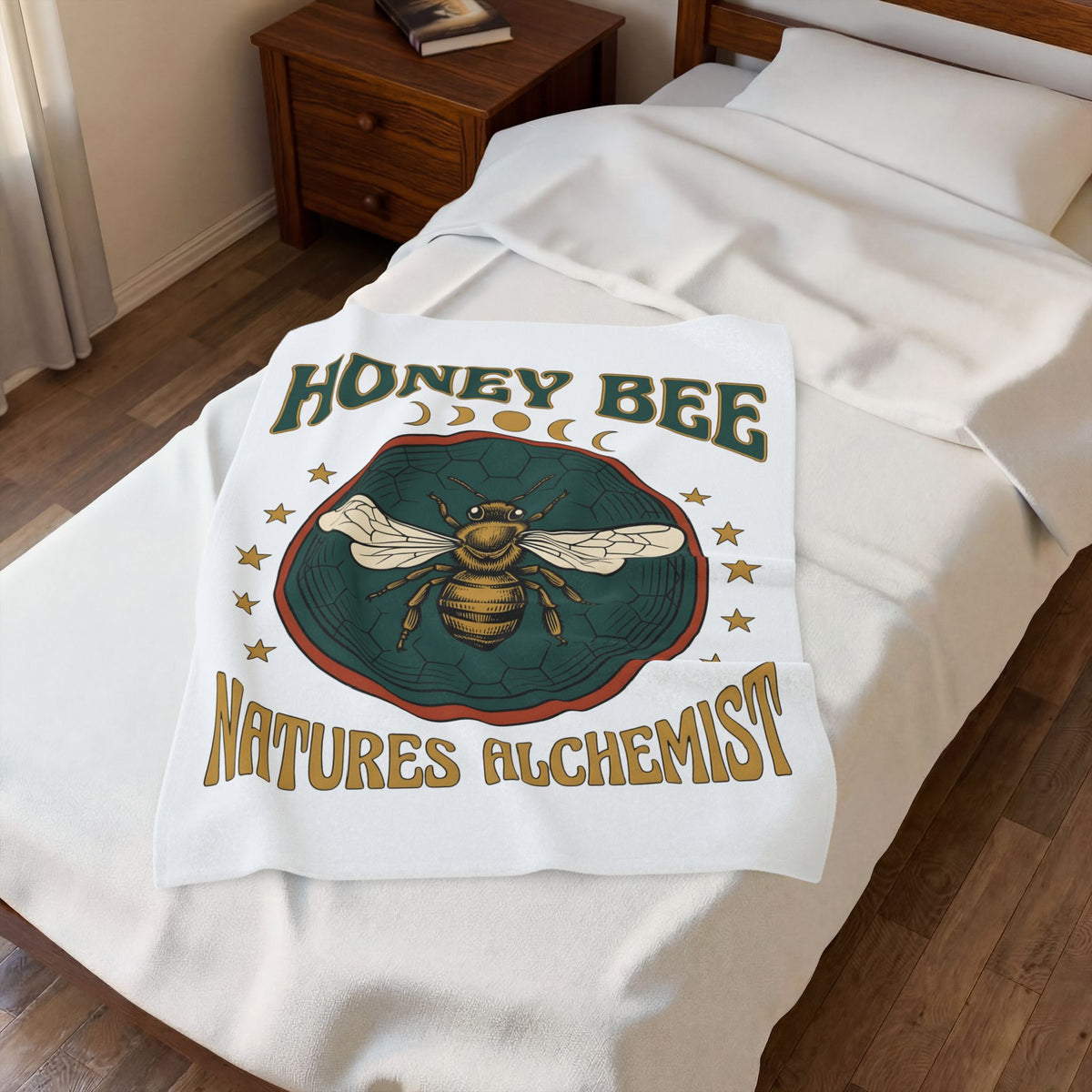 Honey Bee Blanket Boho Chic Nature Gift Women Vintage Blanket Bee Blanket Bohemian Fan Distressed Graphic Illustration Retro Stars Blanket