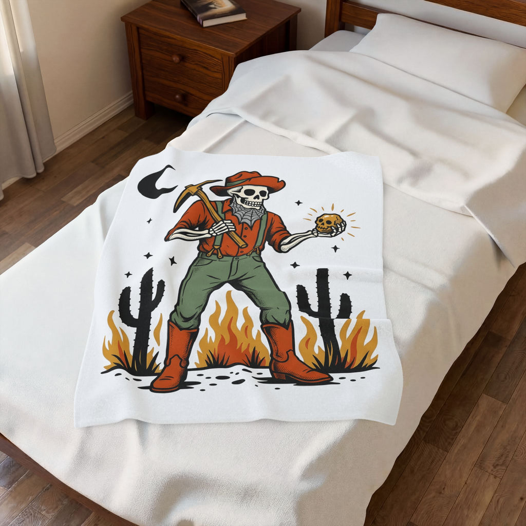 Skull Cowboy Blanket Halloween Cowboy Gift Women Rustic Blanket Sugar Skull Blanket Horror Fan Vintage Blanket Rodeo Graphic Old School Desert