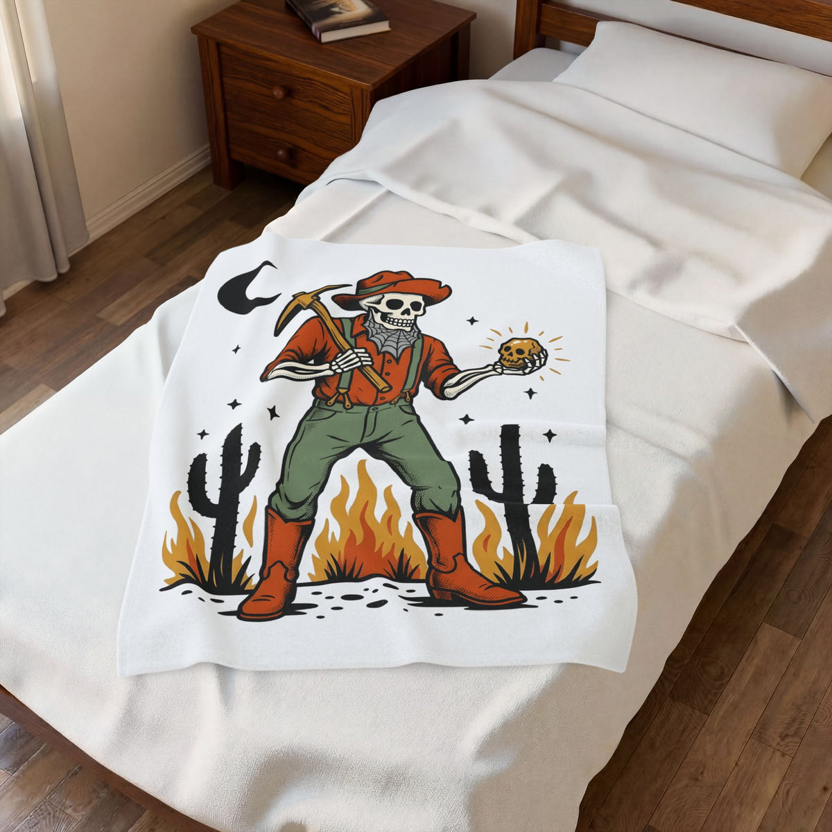 Skull Cowboy Blanket Halloween Cowboy Gift Women Rustic Blanket Sugar Skull Blanket Horror Fan Vintage Blanket Rodeo Graphic Old School Desert