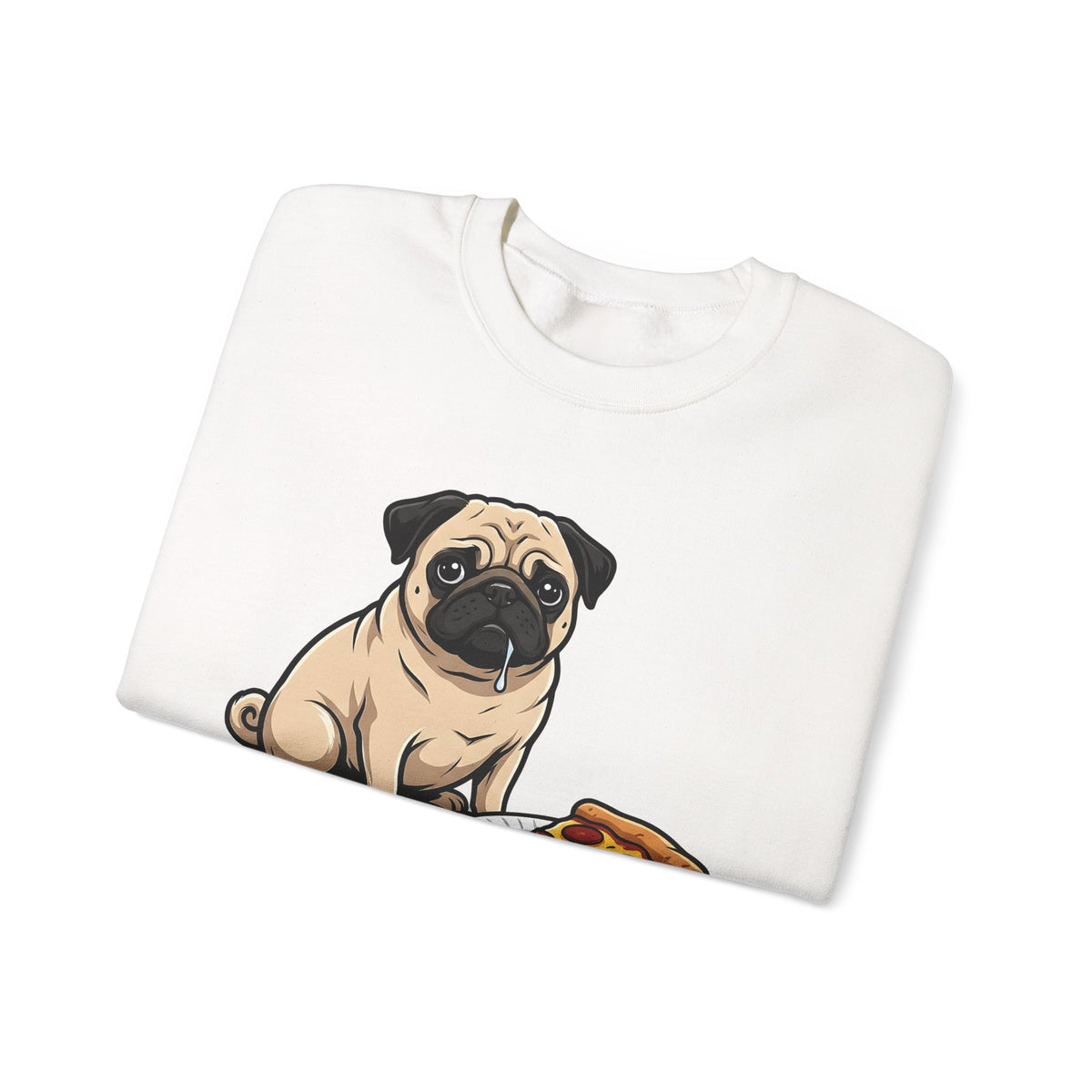 Pug Dog Sweatshirt Dog Meals Gift Women Line Art Sweatshirt Pugs Sweatshirt Dog Fan Illustrated Design Food Graphic Sweatshirt Sketch Pizza Piece Sweatshirt
