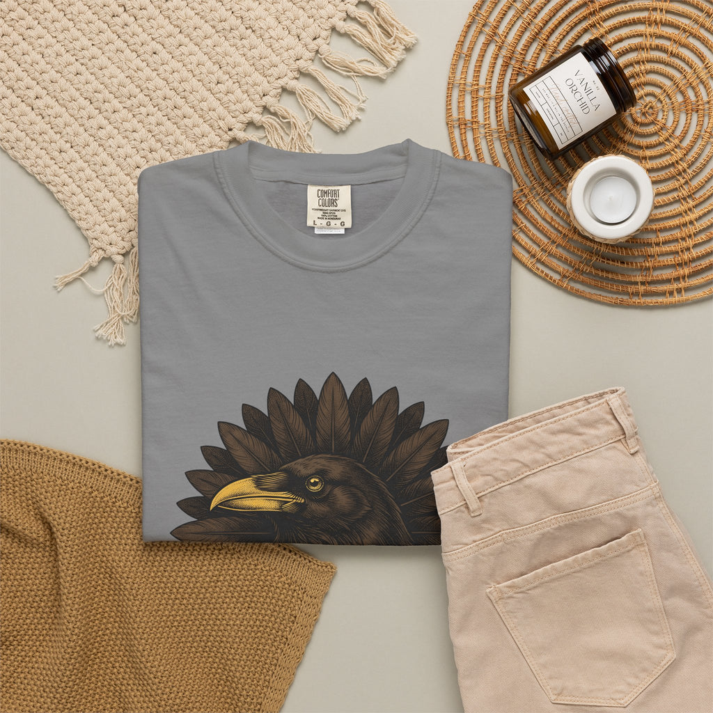 Corvid Flower T-Shirt Boho Chic Paranormal Gift Women Tribal T-Shirt Crow T-Shirt Bohemian Fan Ethnic T-Shirt Occult Graphic Antique Wing T-Shirt