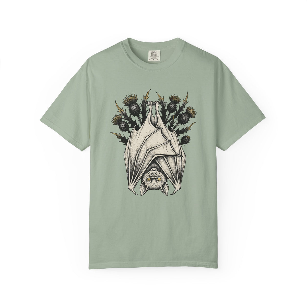 Bat Design T-Shirt Halloween Greenery Gift Women Macabre T-Shirt Bat T-Shirt Horror Fan Dark T-Shirt Foliage Graphic Sketch Bloom T-Shirt