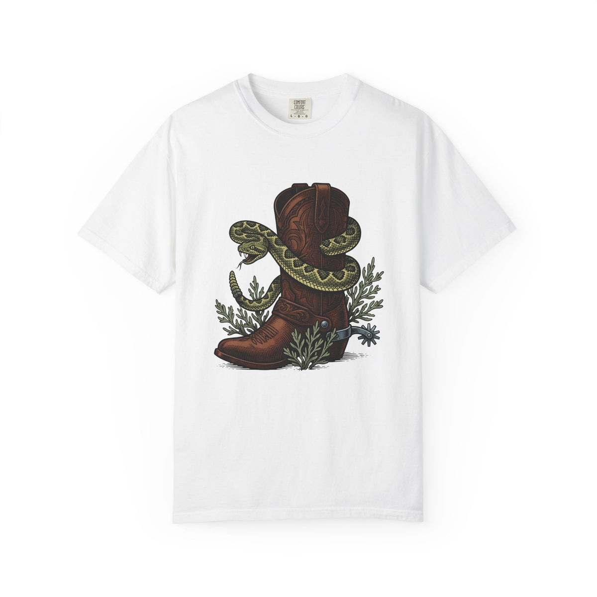 Western Boot Serpent T-Shirt Cowgirl Ranch Gift Women Retro T-Shirt Snake Boot T-Shirt Cowgirl Fan Rodeo T-Shirt Farm Graphic Sketch Desert Plant