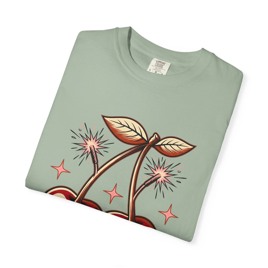 Cherry Firecrackers T-Shirt 4th Of July Vacation Gift Women Hand Drawn T-Shirt Fireworks T-Shirt Independence Day Fan Firework T-Shirt Travel