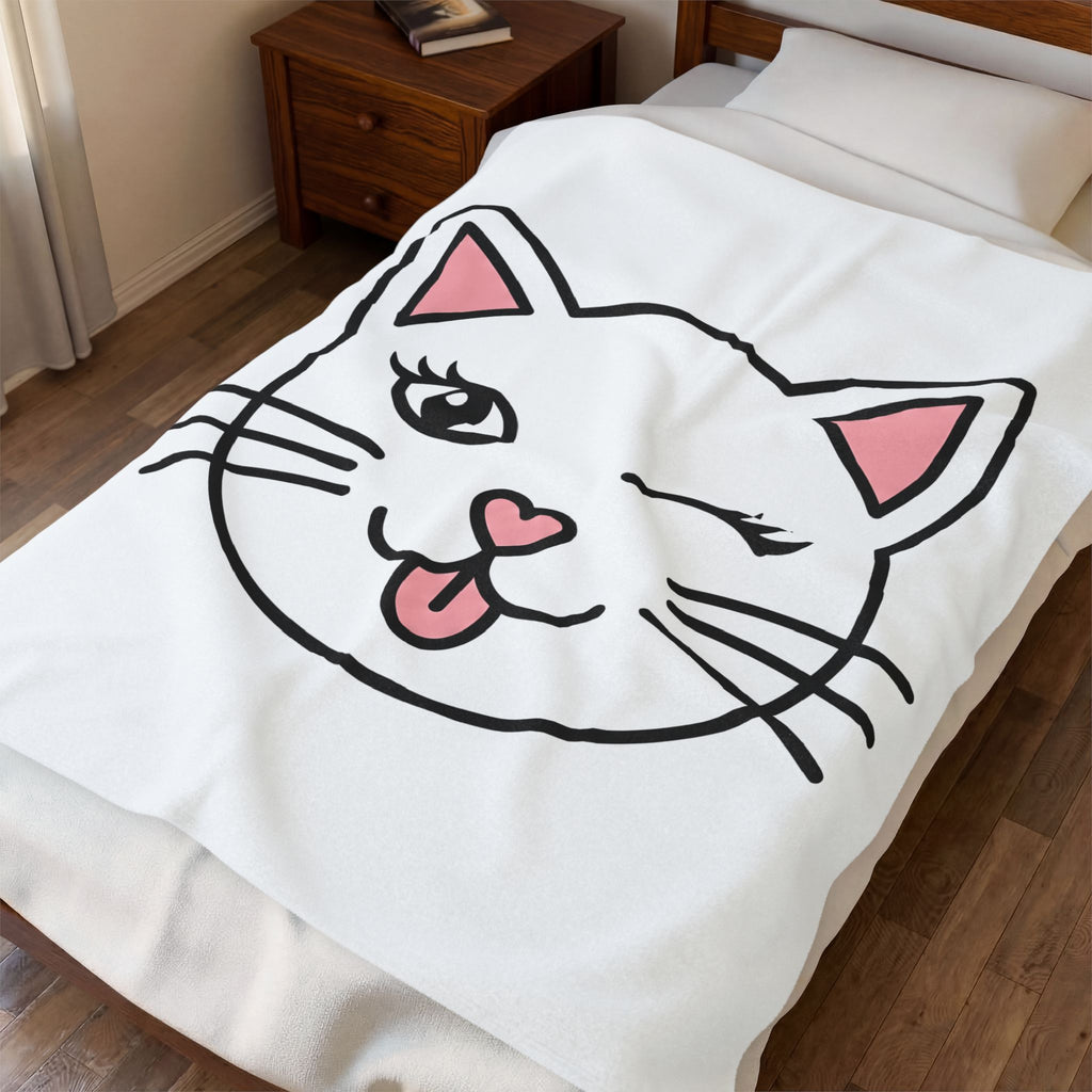 Feline Face Blanket Cat Mammal Gift Women Cartoon Blanket Cat Blanket Kitty Fan Cartoonish Blanket Animal Graphic Modern Heart Tip Nose Blanket