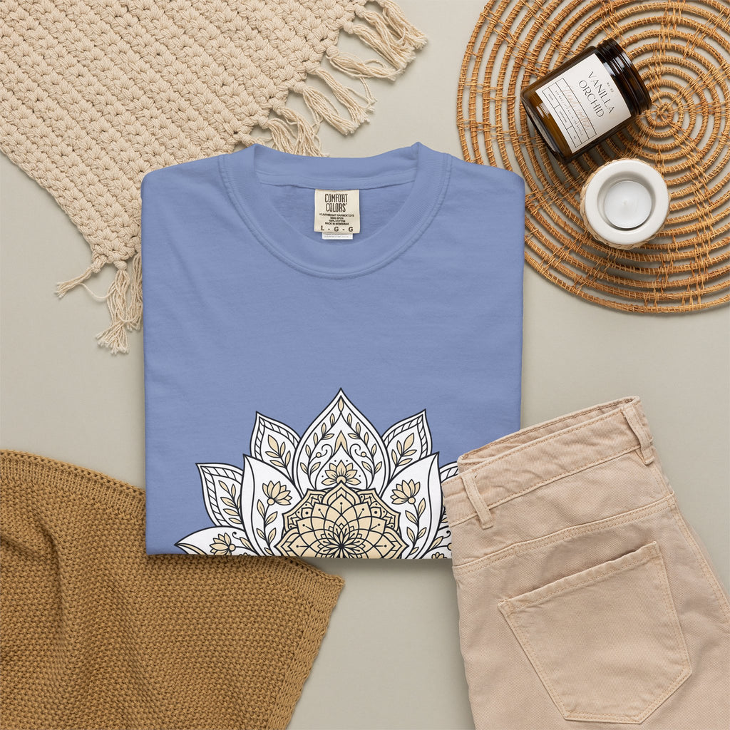 Mandala Bloom T-Shirt Boho Chic Mindfulness Gift Women Folk T-Shirt Flower T-Shirt Bohemian Enthusiast Tribal T-Shirt Meditation Graphic Clean