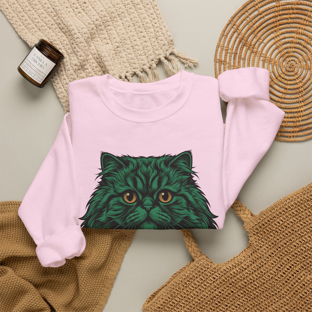 Long Hair Cat Sweatshirt Cat Gift Women Creatures Gift Women Modern Art Sweatshirt Cat Sweatshirt Cat Fan Feline Sweatshirt Beast Graphic Hand Drawn Yellow