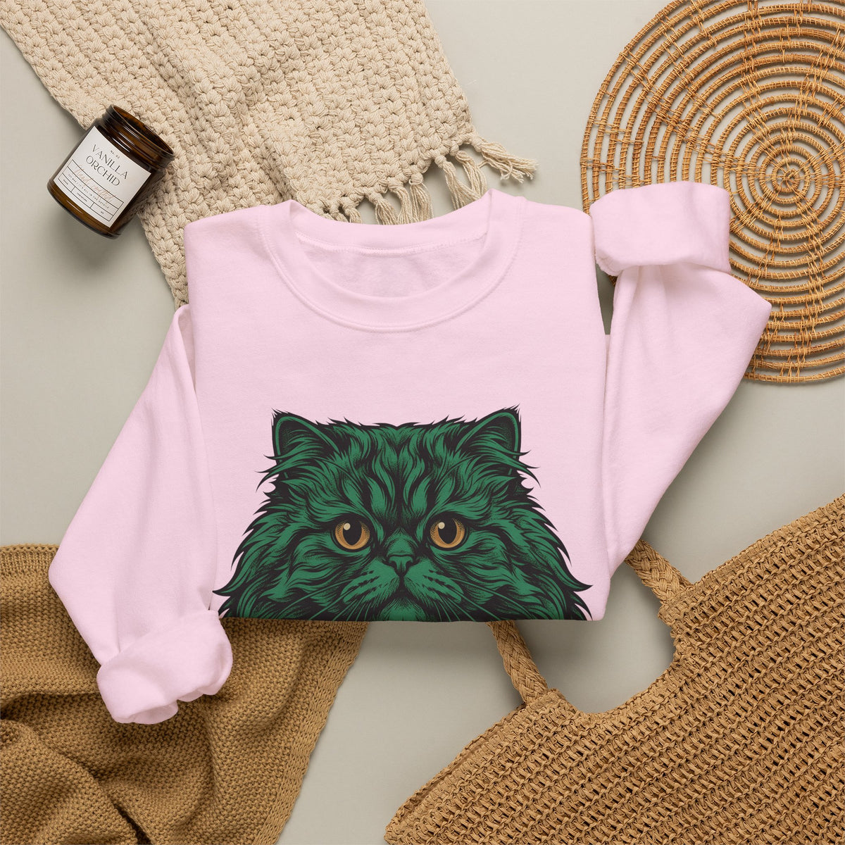 Long Hair Cat Sweatshirt Cat Gift Women Creatures Gift Women Modern Art Sweatshirt Cat Sweatshirt Cat Fan Feline Sweatshirt Beast Graphic Hand Drawn Yellow