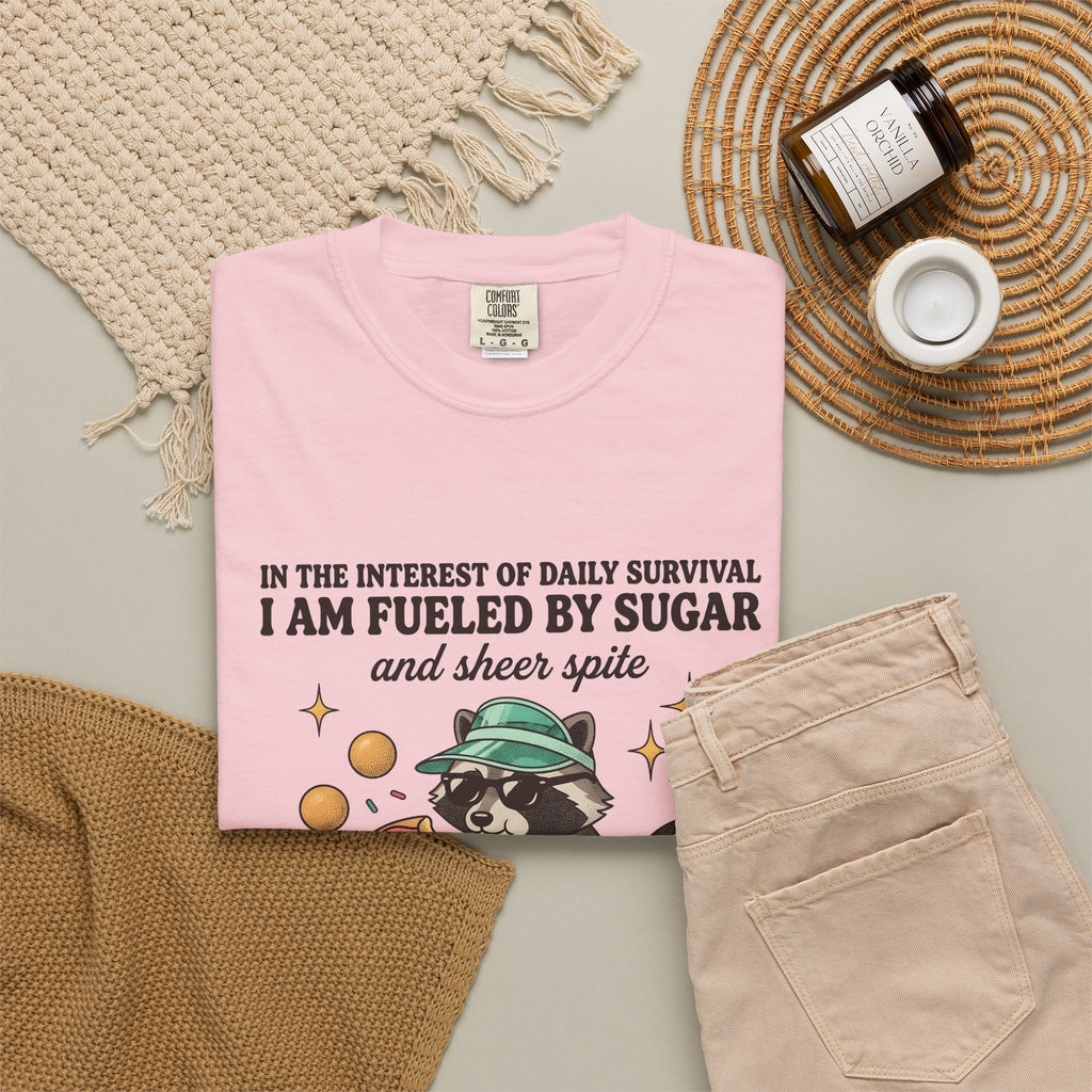 Raccoon Pastry T-Shirt Desserts Wildlife Gift Women Comic T-Shirt Pastry Chef T-Shirt Sweets Fan Cartoon T-Shirt Animal Graphic Vintage Candy Dots