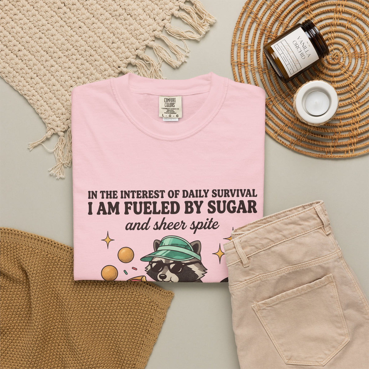 Raccoon Pastry T-Shirt Desserts Wildlife Gift Women Comic T-Shirt Pastry Chef T-Shirt Sweets Fan Cartoon T-Shirt Animal Graphic Vintage Candy Dots