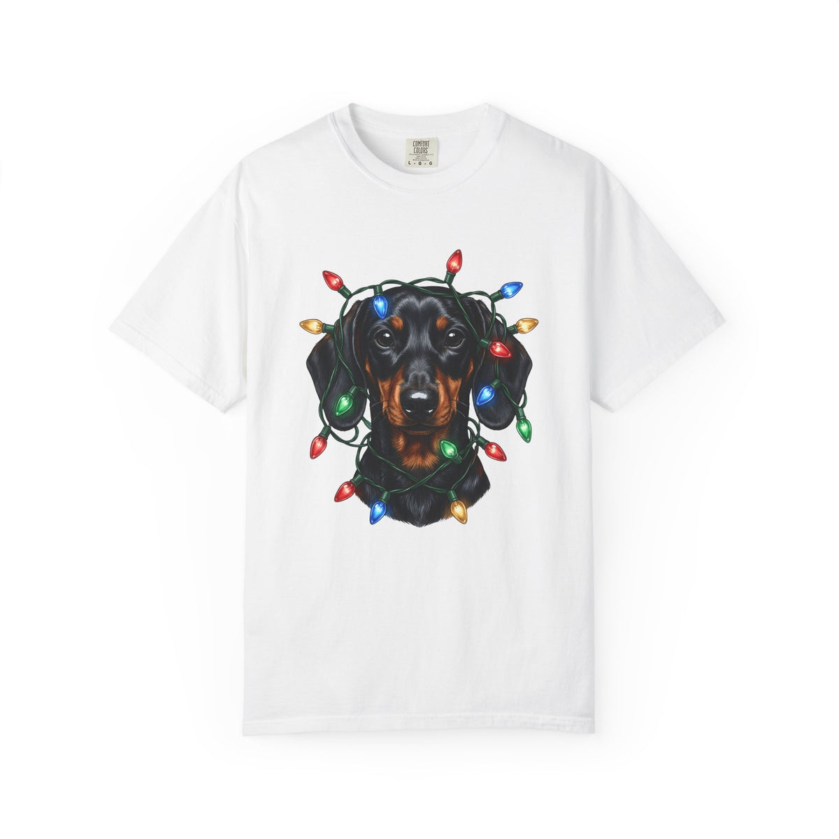 Dachshund Dog T-Shirt Dog Holiday Gift Women Realistic T-Shirt Wiener Dog T-Shirt Dog Fan Photorealistic T-Shirt Christmas Graphic Hand Drawn