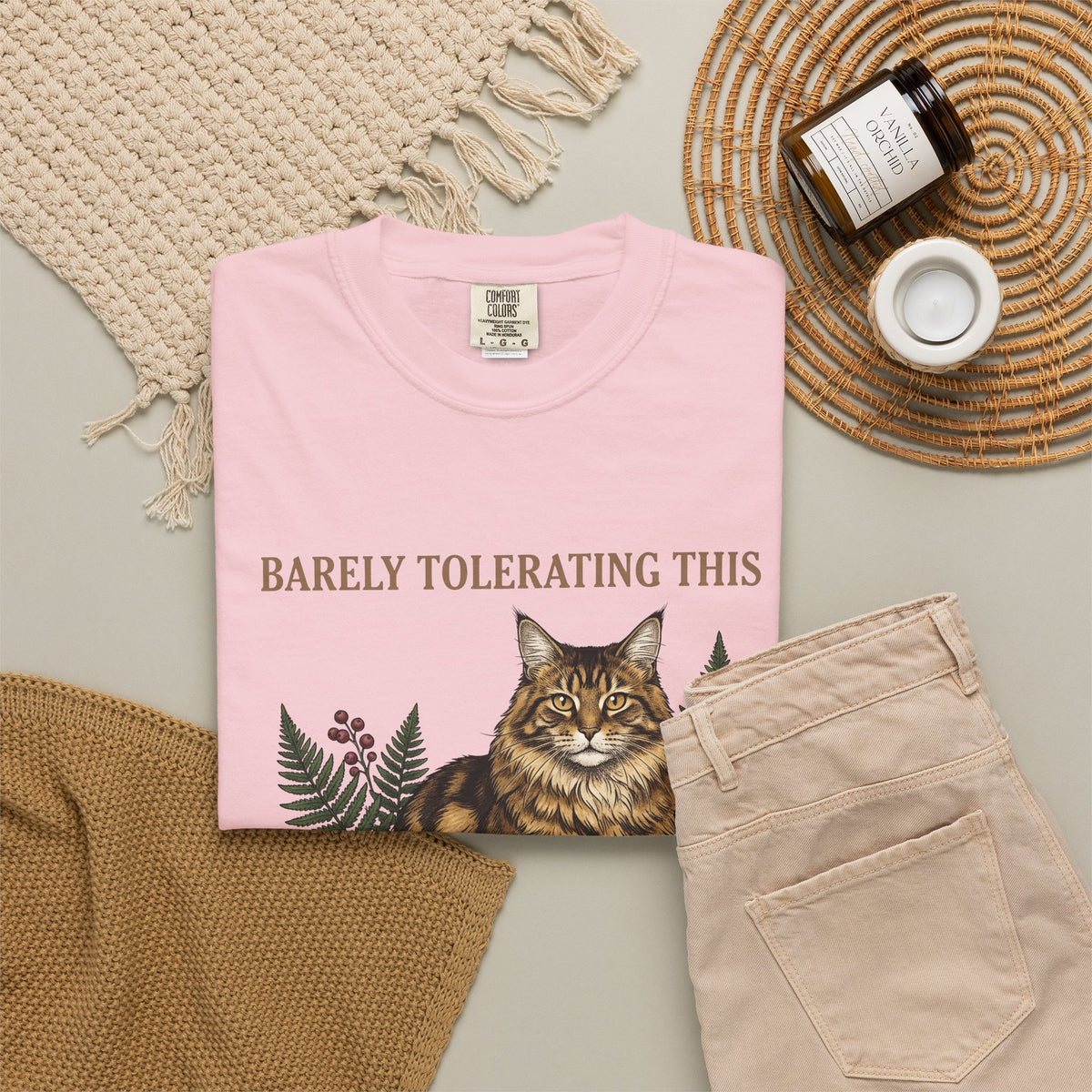 Maine Coon Pet Cat Fun Gift Plant Cat Cat Fan Botanical Humorous Traditional Frond T-Shirt