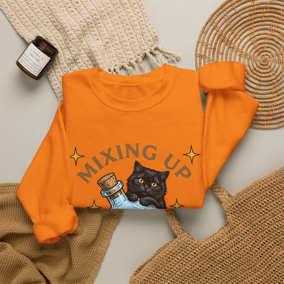 Black Cat Potion Sweatshirt Cat Humor Gift Women Cartoon Sweatshirt Magic Potion Sweatshirt Cat Fan Comic Sweatshirt Funny Graphic Vintage Stars Sweatshirt