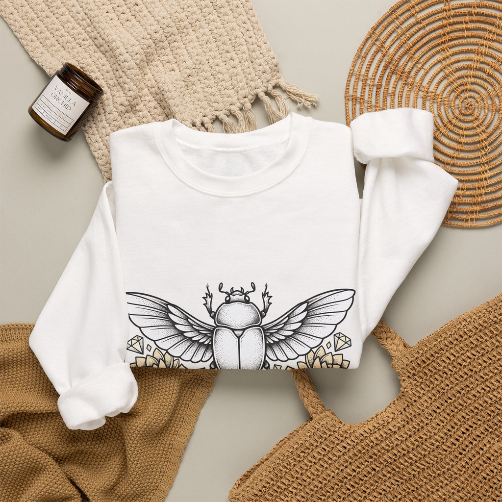 Scarab Bug Sweatshirt Boho Chic Wildlife Gift Women Sketch Sweatshirt Beetle Sweatshirt Hippie Fan Hand Drawn Sweatshirt Wildlife Graphic Modern Cactus Flowers