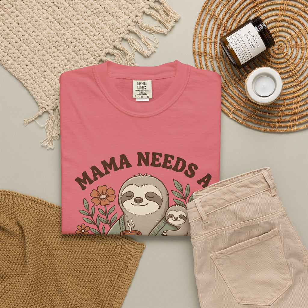 Sloth Mother Moms Espresso Gift Kawaii Sloth Mom Enthusiast Cute Coffee Sketch Blossoms T-Shirt