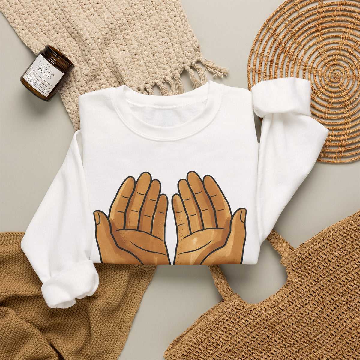 Open Palms Sweatshirt Support Thanks Gift Women Sketch Sweatshirt Hands Sweatshirt Caregiver Enthusiast Drawing Illustration Gratitude Graphic Simple