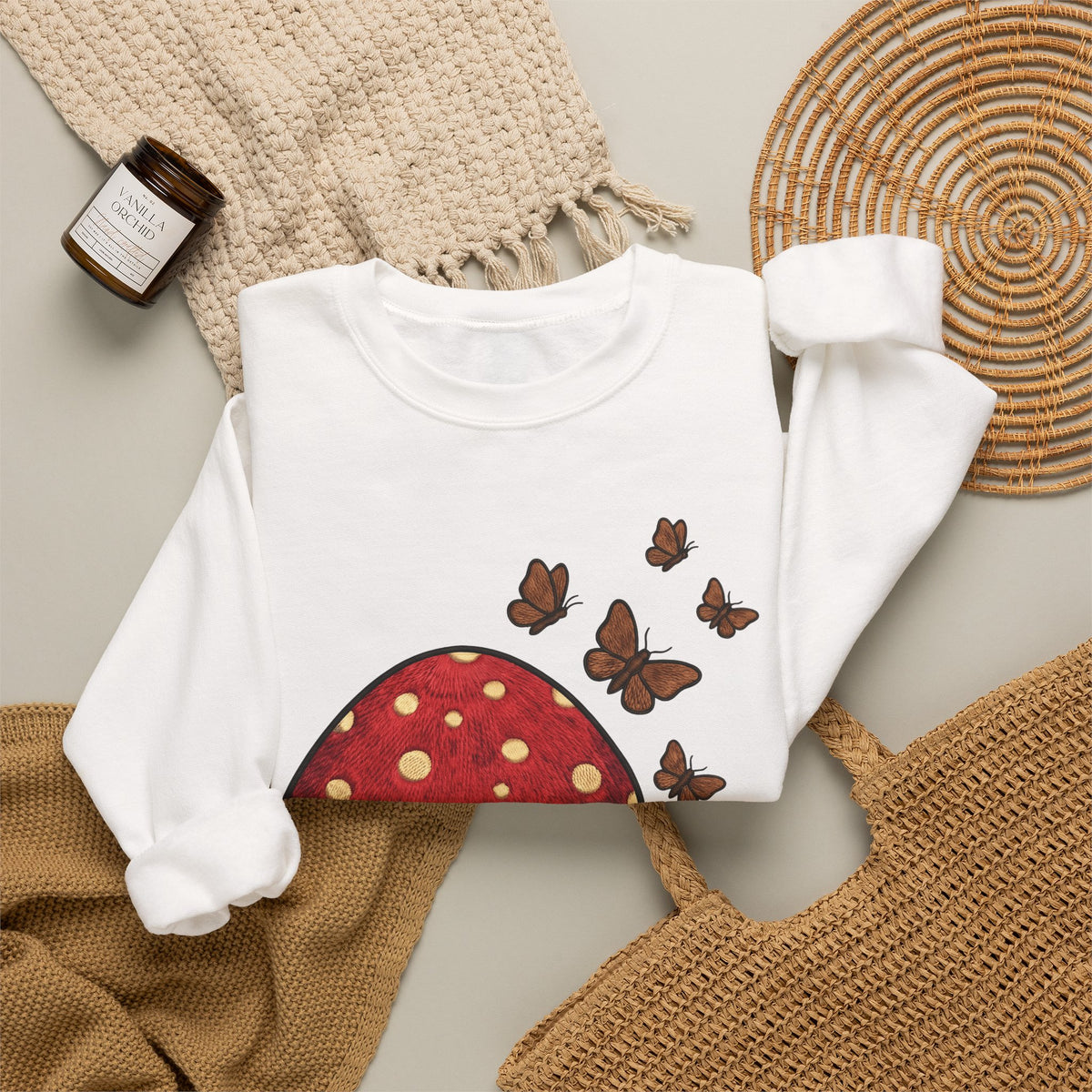 Shroom Sweatshirt Boho Chic Environment Gift Women Applique Sweatshirt Mushroom Sweatshirt Hippie Fan Embroidered Sweatshirt Eco Graphic Old-Fashioned
