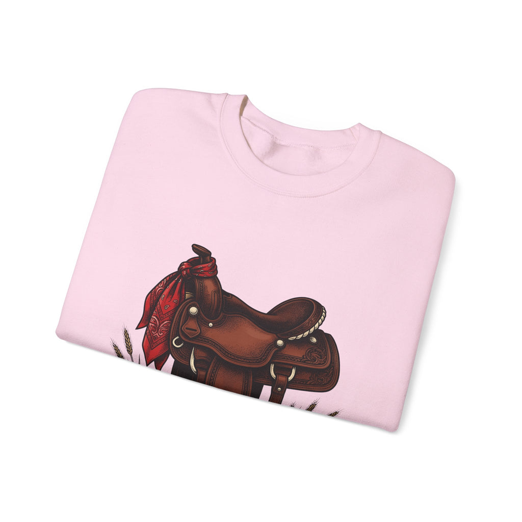 Western Saddle Cowgirl Western Gift Vintage Saddle Cowboy Fan Rodeo Hand Drawn Wheat Sweatshirt
