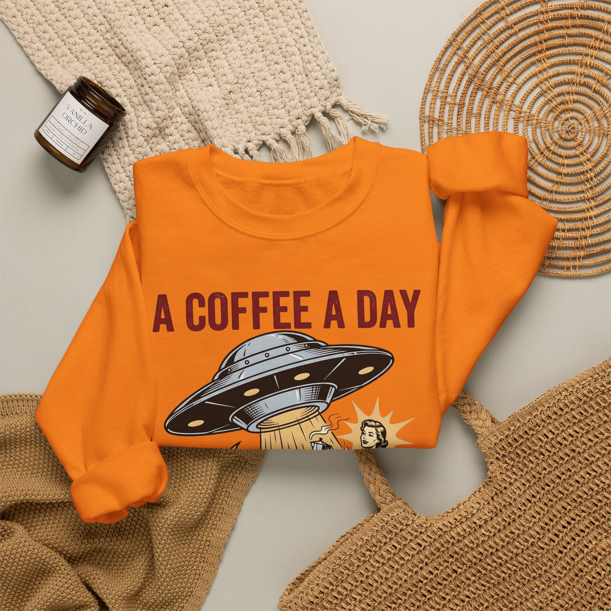 Ufo Coffee Woman Sweatshirt Coffee Alien Gift Women Retro Sweatshirt Alien Sweatshirt Coffee Fan Retro Sweatshirt Extraterrestrial Graphic Vintage Spaceship