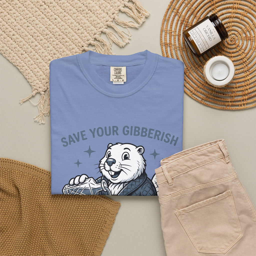 Beaver Sipping T-Shirt Cute Wildlife Gift Women Comic T-Shirt Dam T-Shirt Adorable Fan Cartoon T-Shirt Animal Graphic Retro Gown T-Shirt