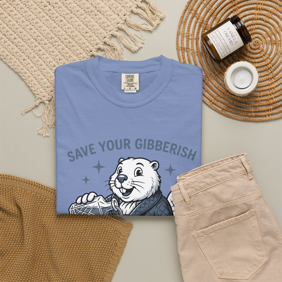 Beaver Sipping T-Shirt Cute Wildlife Gift Women Comic T-Shirt Dam T-Shirt Adorable Fan Cartoon T-Shirt Animal Graphic Retro Gown T-Shirt