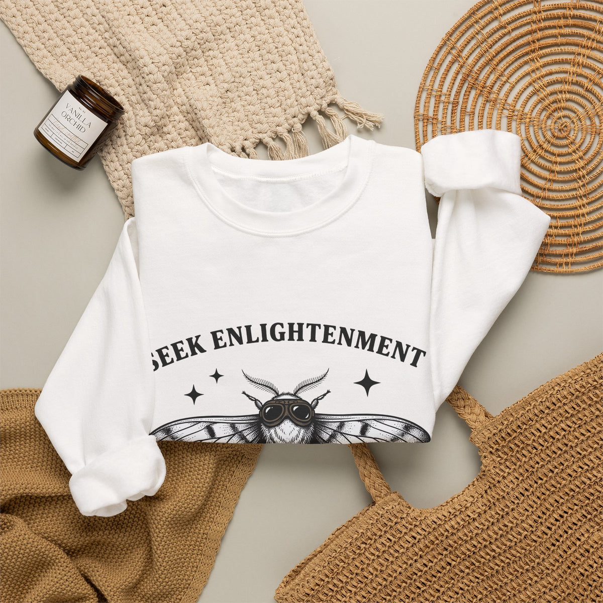 Moth Illustration Sweatshirt Funny Wildlife Gift Women Retro Sweatshirt Bug Sweatshirt Humor Fan Vintage Sweatshirt Animal Graphic Sketch Star Shapes Sweatshirt