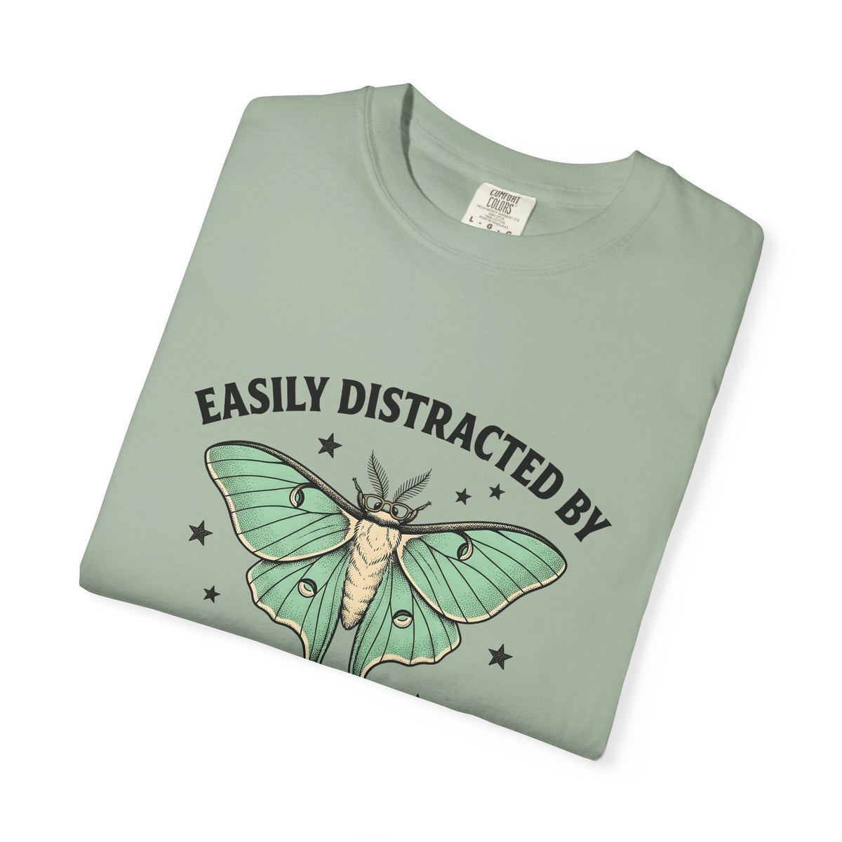 Luna Moth T-Shirt Funny Arthropod Gift Women Hand Painted T-Shirt Moth T-Shirt Humor Fan Hand Drawn T-Shirt Insect Graphic Cartoon Stars T-Shirt